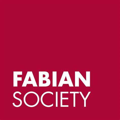 The words "Fabian Society" in bold white lettering on a red background