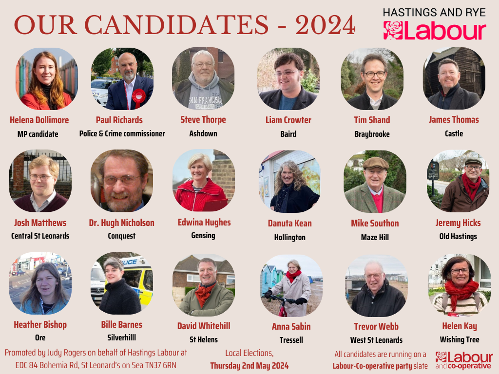Portrait photos of eighteen Hastings Labour 2024 Candidates